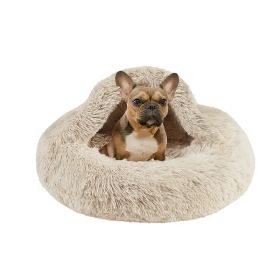 Small Dog Hooded Tent Plush Round Bed,  Calming